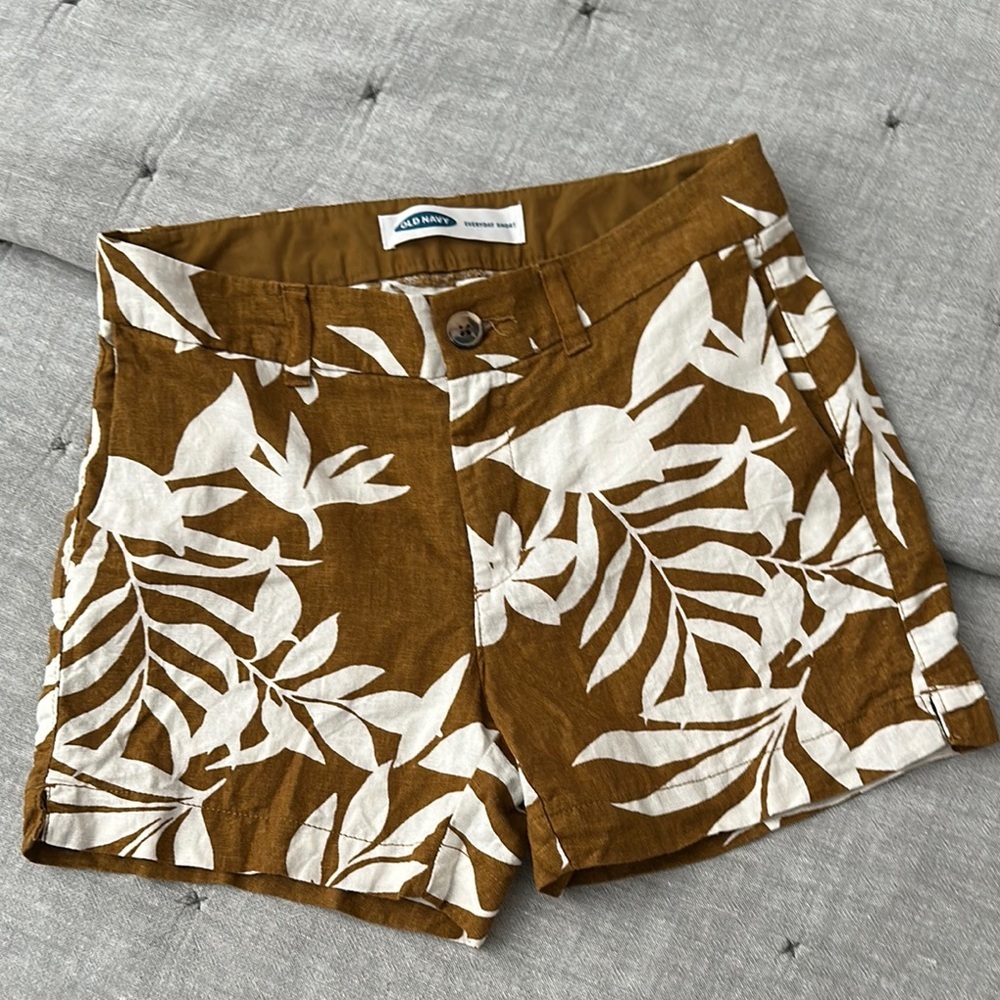 Old Navy Brown and White Bermuda Shorts with Tropical Print